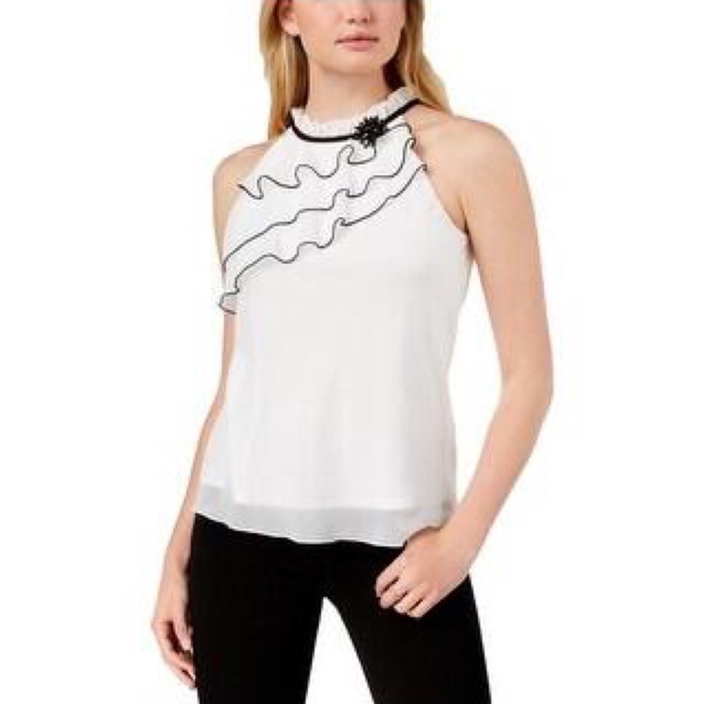 Elegant Pink Chiffon Ruffle Blouse/Tank